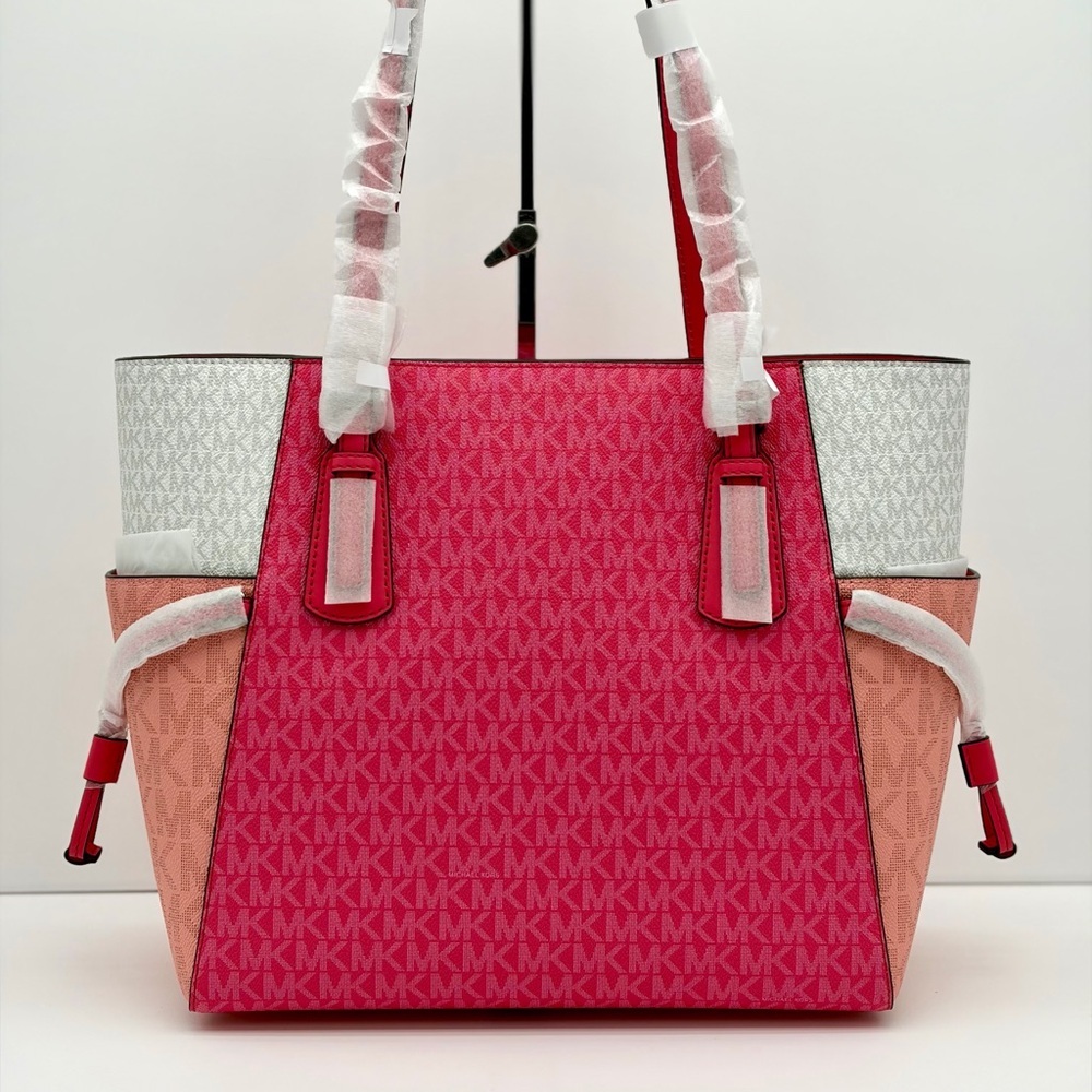 Michael Kors Pink and White Tri-Tone MK Logo Tote - Picture 4 of 15